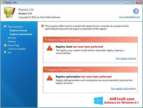 Posnetek zaslona Registry Life Windows 8.1