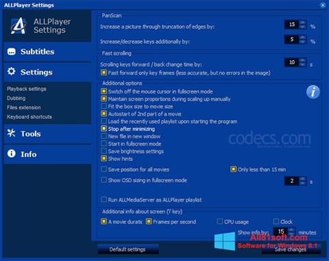 Posnetek zaslona ALLPlayer Windows 8.1