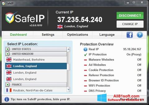 Posnetek zaslona SafeIP Windows 8.1