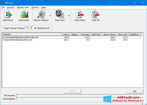 Posnetek zaslona MP3Gain Windows 8.1
