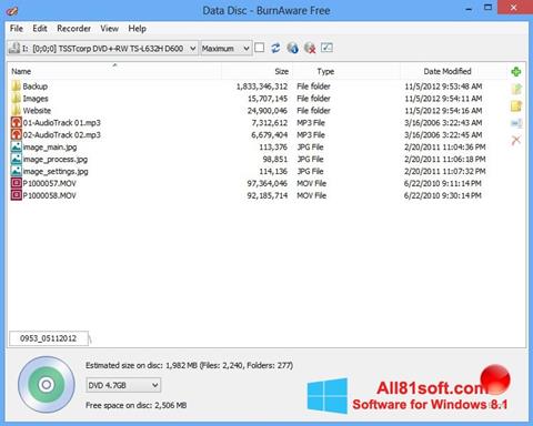 Posnetek zaslona BurnAware Free Windows 8.1