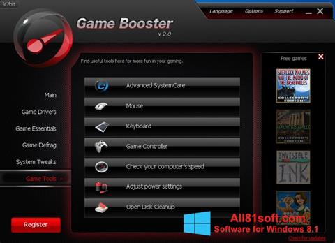 Posnetek zaslona Game Booster Windows 8.1
