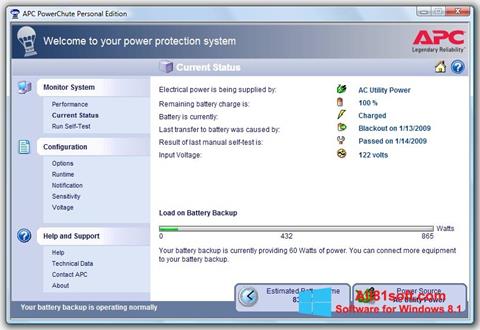 Posnetek zaslona PowerChute Personal Edition Windows 8.1