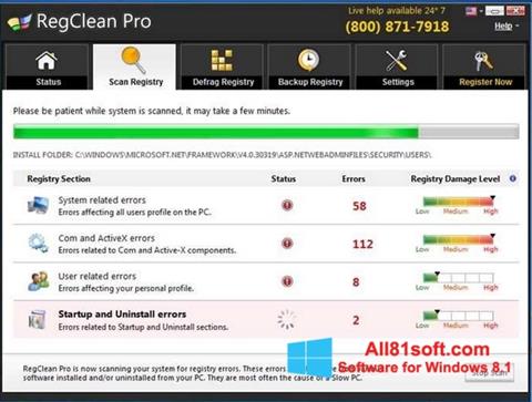 Posnetek zaslona RegClean Pro Windows 8.1