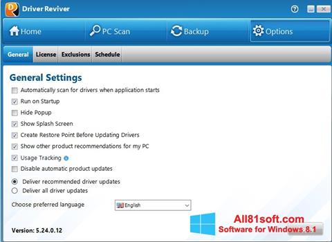 Posnetek zaslona Driver Reviver Windows 8.1