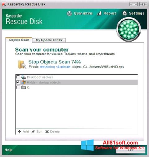 Posnetek zaslona Kaspersky Rescue Disk Windows 8.1