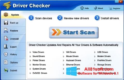 Posnetek zaslona Driver Checker Windows 8.1