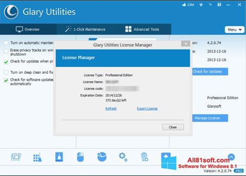 Posnetek zaslona Glary Utilities Windows 8.1