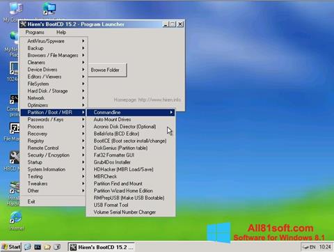 Posnetek zaslona Hirens Boot CD Windows 8.1