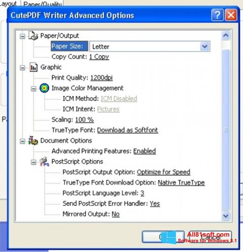 Posnetek zaslona CutePDF Writer Windows 8.1