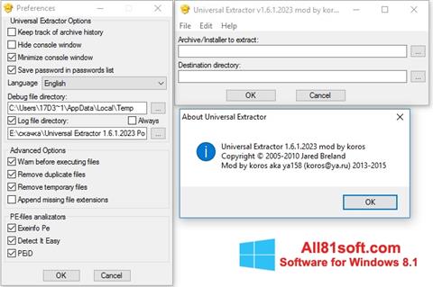 Posnetek zaslona Universal Extractor Windows 8.1