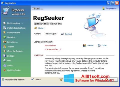 Posnetek zaslona RegSeeker Windows 8.1