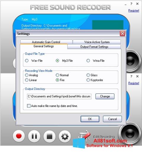 Posnetek zaslona Free Sound Recorder Windows 8.1