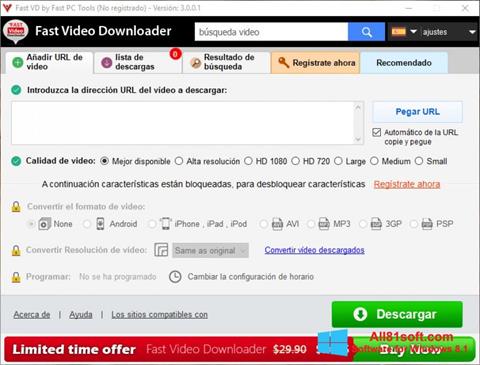 Posnetek zaslona Fast Video Downloader Windows 8.1