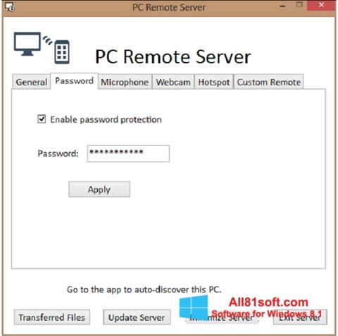 Posnetek zaslona PC Remote Server Windows 8.1