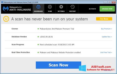 Posnetek zaslona Malwarebytes Anti-Malware Free Windows 8.1