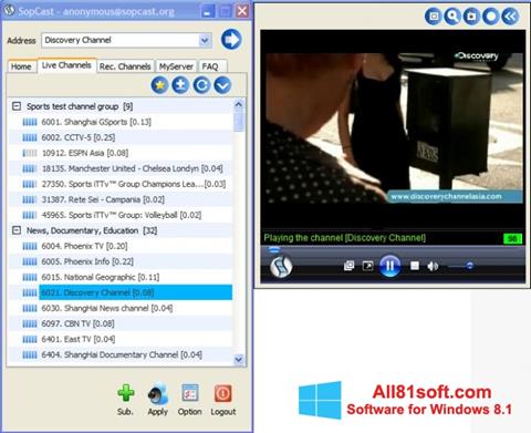 Posnetek zaslona SopCast Windows 8.1
