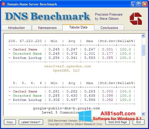 Posnetek zaslona DNS Benchmark Windows 8.1