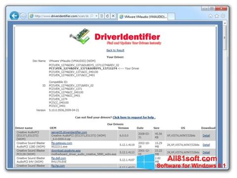 Posnetek zaslona Driver Identifier Windows 8.1