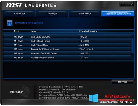 Posnetek zaslona MSI Live Update Windows 8.1