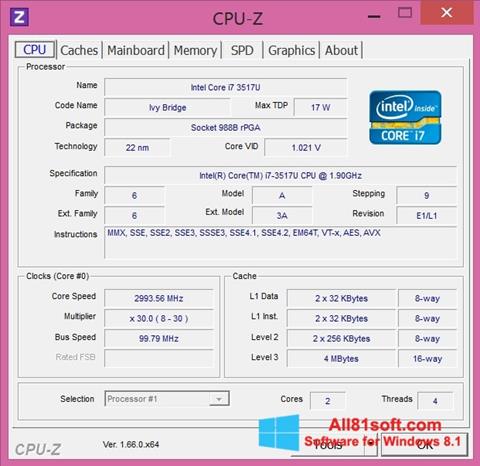 Posnetek zaslona CPU-Z Windows 8.1