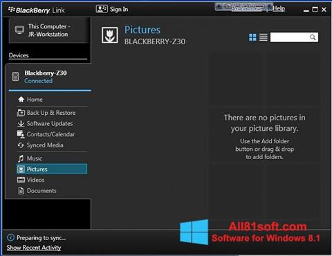 Posnetek zaslona BlackBerry Link Windows 8.1
