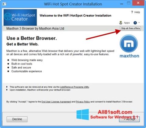 Posnetek zaslona Wi-Fi HotSpot Creator Windows 8.1