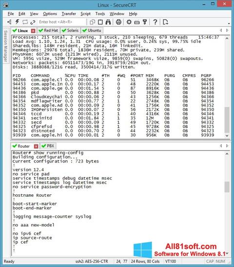 Posnetek zaslona SecureCRT Windows 8.1