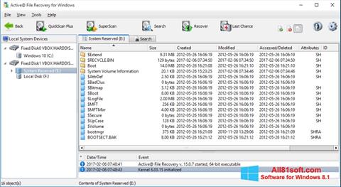 Posnetek zaslona Active File Recovery Windows 8.1