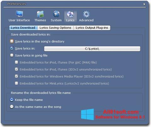 Posnetek zaslona Minilyrics Windows 8.1