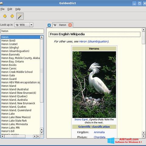Posnetek zaslona GoldenDict Windows 8.1