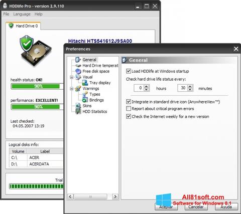 Posnetek zaslona HDDlife Windows 8.1