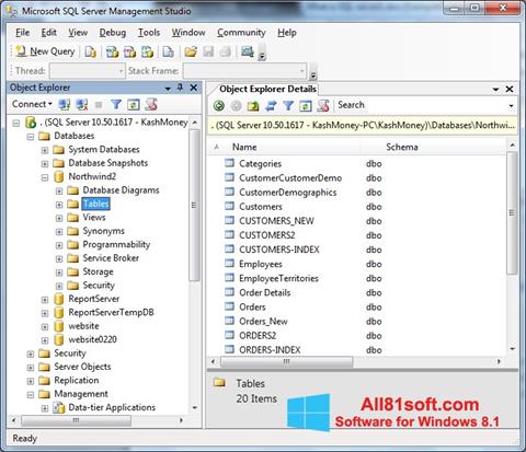 Posnetek zaslona Microsoft SQL Server Windows 8.1