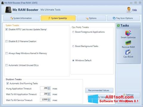 Posnetek zaslona Mz RAM Booster Windows 8.1