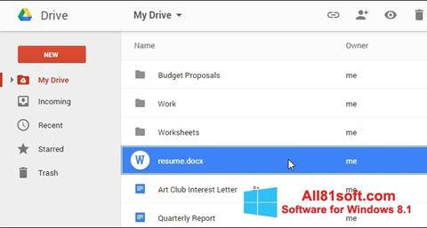 Posnetek zaslona Google Drive Windows 8.1