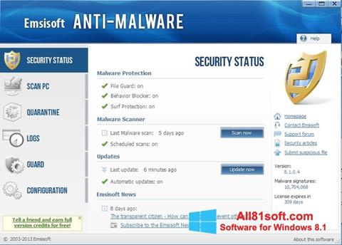 Posnetek zaslona Emsisoft Anti-Malware Windows 8.1