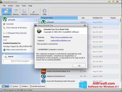 Posnetek zaslona Uninstall Tool Windows 8.1