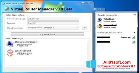 Posnetek zaslona Virtual Router Manager Windows 8.1