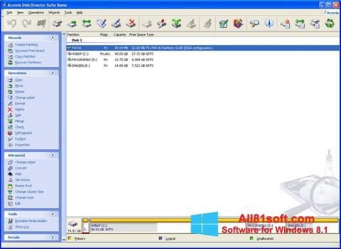 Posnetek zaslona Acronis Disk Director Suite Windows 8.1