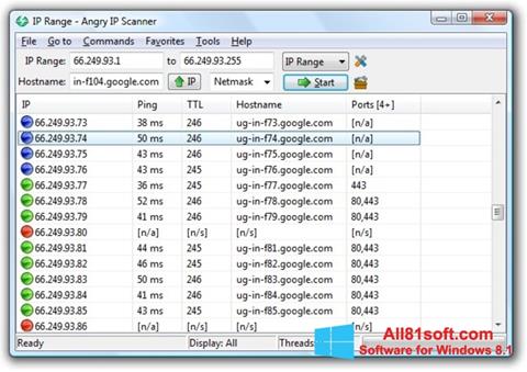 Posnetek zaslona Angry IP Scanner Windows 8.1