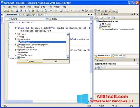 Posnetek zaslona Microsoft Visual Basic Windows 8.1