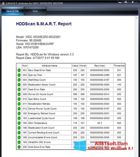 Posnetek zaslona HDDScan Windows 8.1