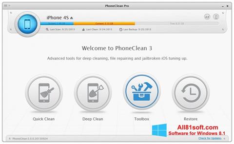 Posnetek zaslona PhoneClean Windows 8.1