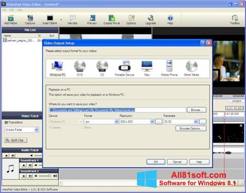 Posnetek zaslona VideoPad Video Editor Windows 8.1