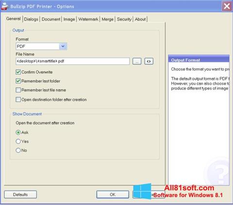 Posnetek zaslona BullZip PDF Printer Windows 8.1