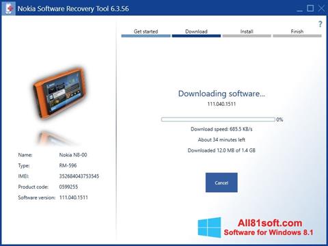 Posnetek zaslona Nokia Software Recovery Tool Windows 8.1