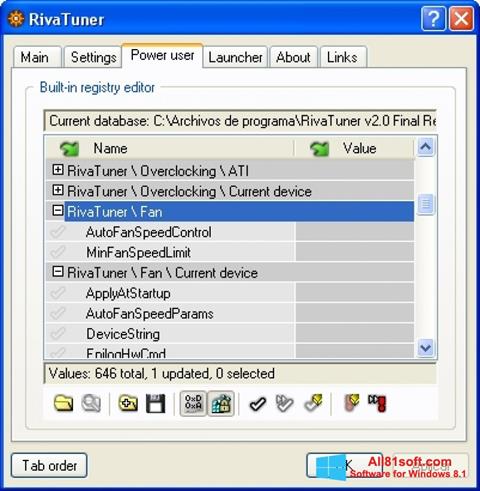 Posnetek zaslona RivaTuner Windows 8.1