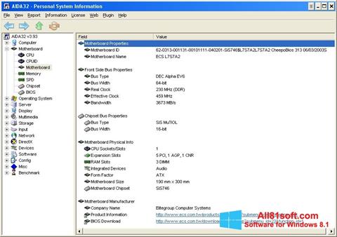 Posnetek zaslona AIDA32 Windows 8.1