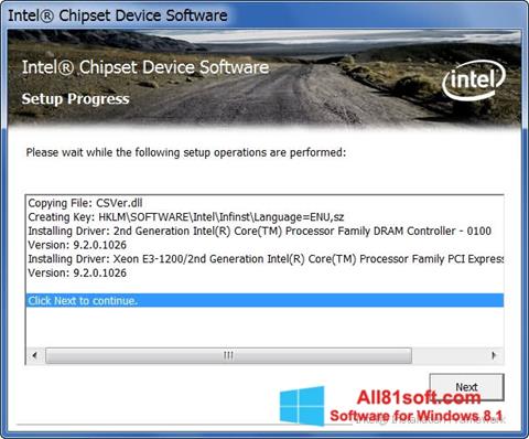 Posnetek zaslona Intel Chipset Device Software Windows 8.1