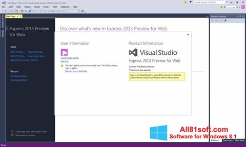 Posnetek zaslona Microsoft Visual Studio Express Windows 8.1